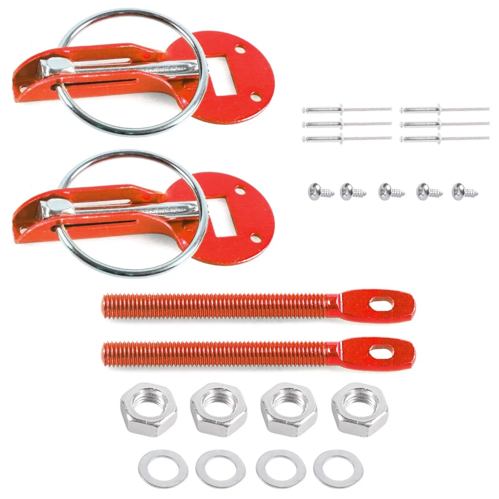 Quick Latch Hood Pins 2-Set Aluminum Hood Lock Pin Kit, Universal Racing Style for Enhanced Security(Red)