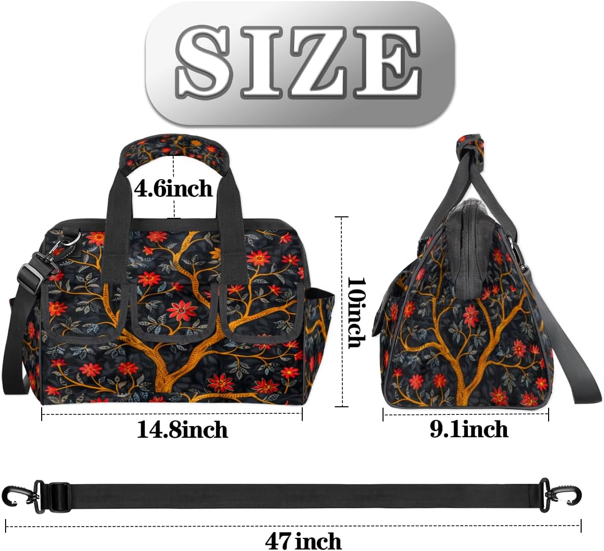 Flower Tree Heavy Duty Tool Bag for Men Garden Engineer Electrician Carpenter Sturdy Portable Tool Box Organizer Storage with Handle Pockets Strap 15 Inch