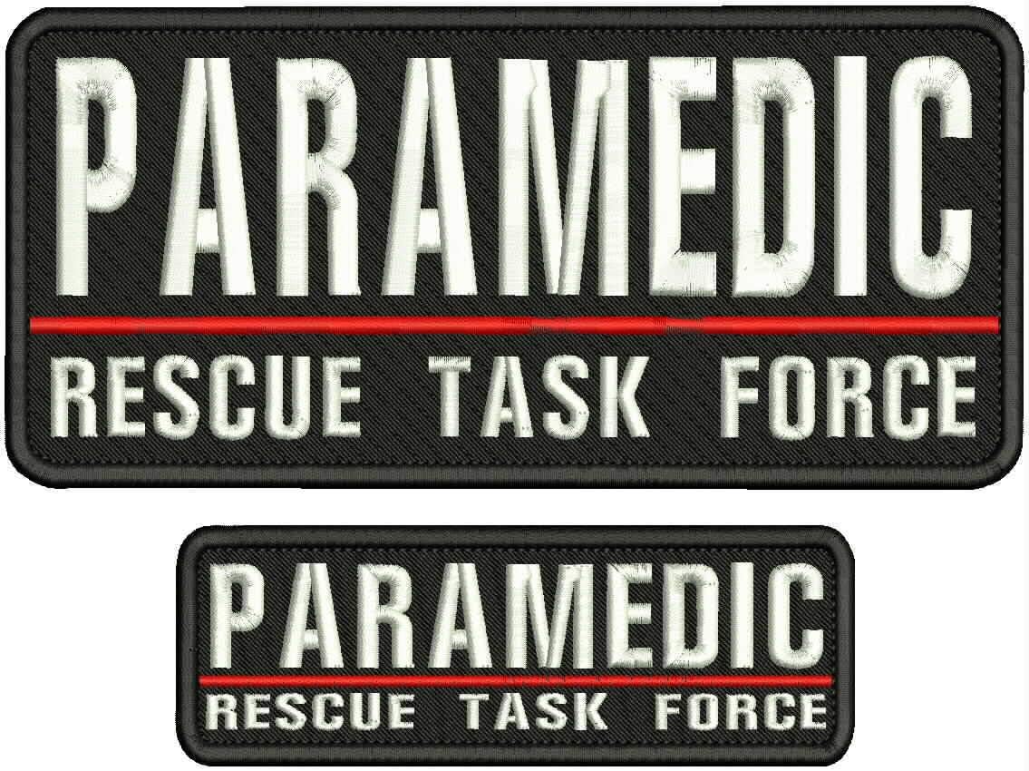 Paramedic Rescue Task Force Embroidery Patch 4x9 &2x6 Hook ON Back BLK/White R - Embroidery Patch for Jacket Hat Backpack