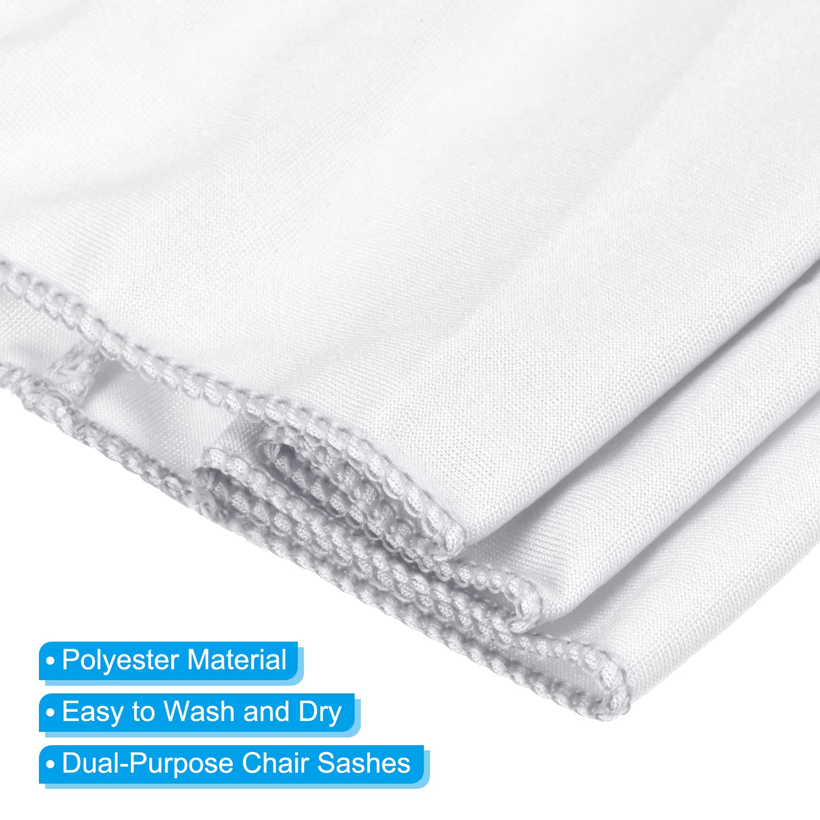 PATIKIL 13" x 5" Stretch Chair Sashes Bows, 10 Pack Elastic Chair Bands Sashes with Buckle Slider for Wedding Banquet Decorations White - Image 3
