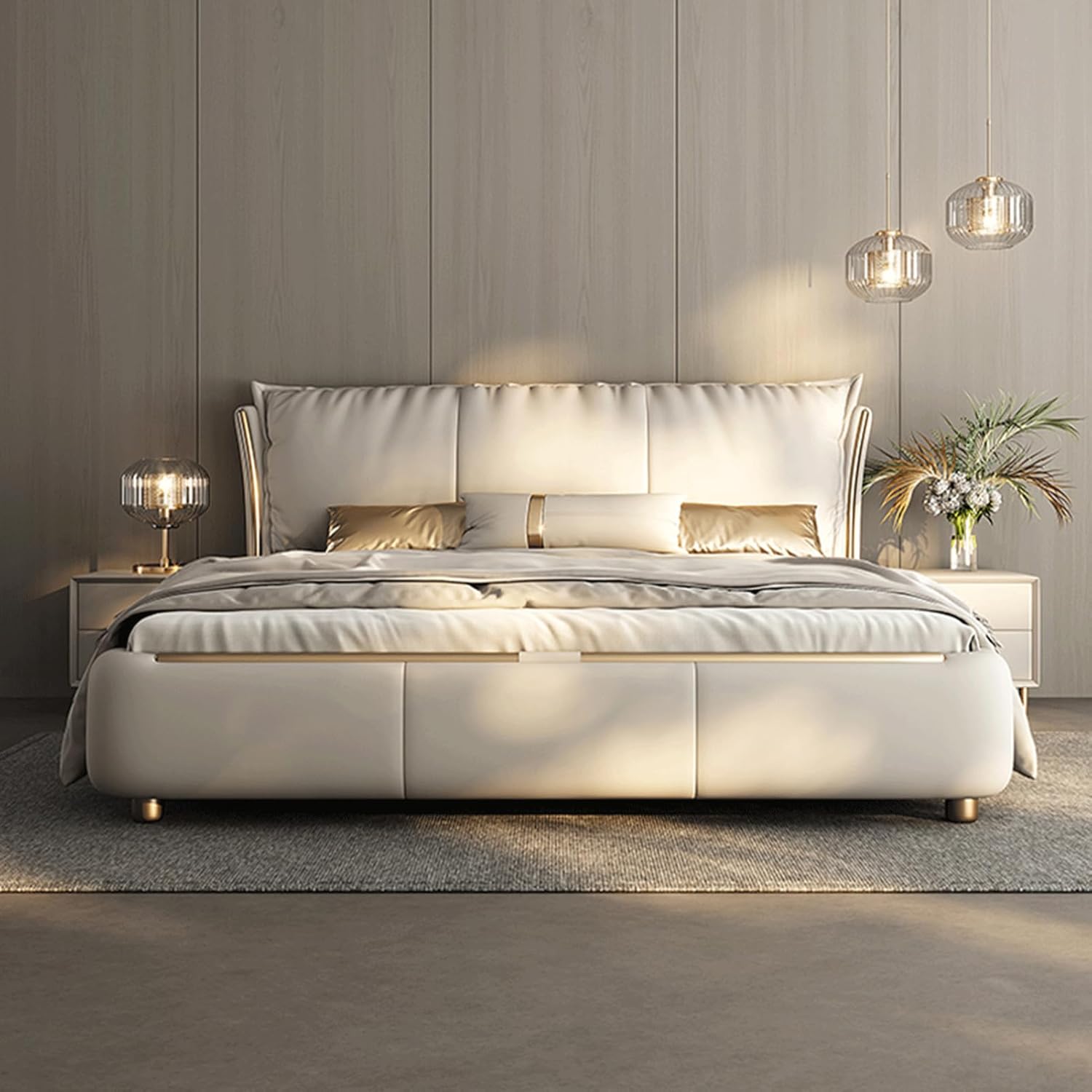 ラグジュアリーモダン レザーベッド クイーンサイズ ラグジュアリー