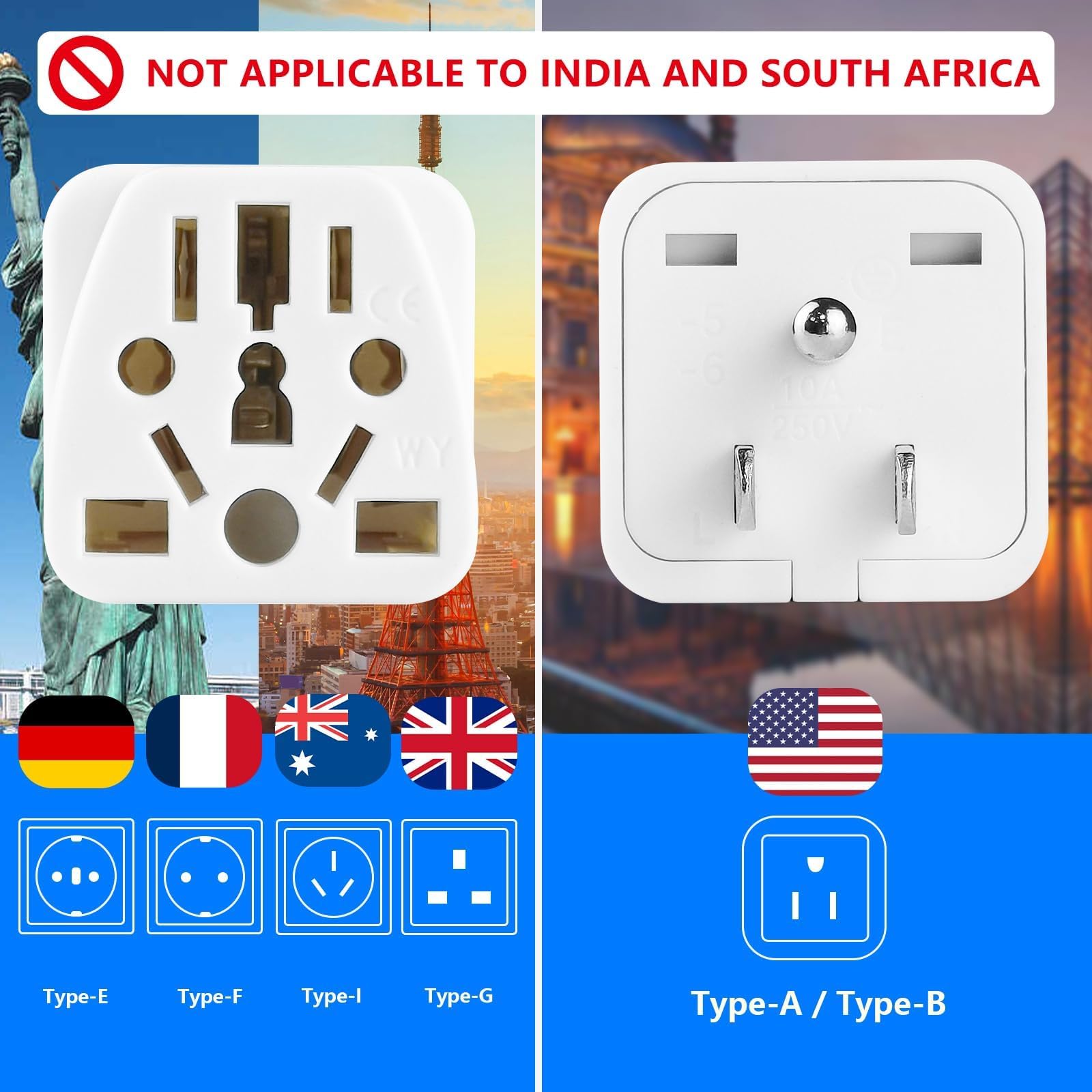 Adattatore da spina europea a americana, adattatore da spina UK a USA, confezione da 2 adattatori da spina americana, adattatore da spina universale a spina americana,