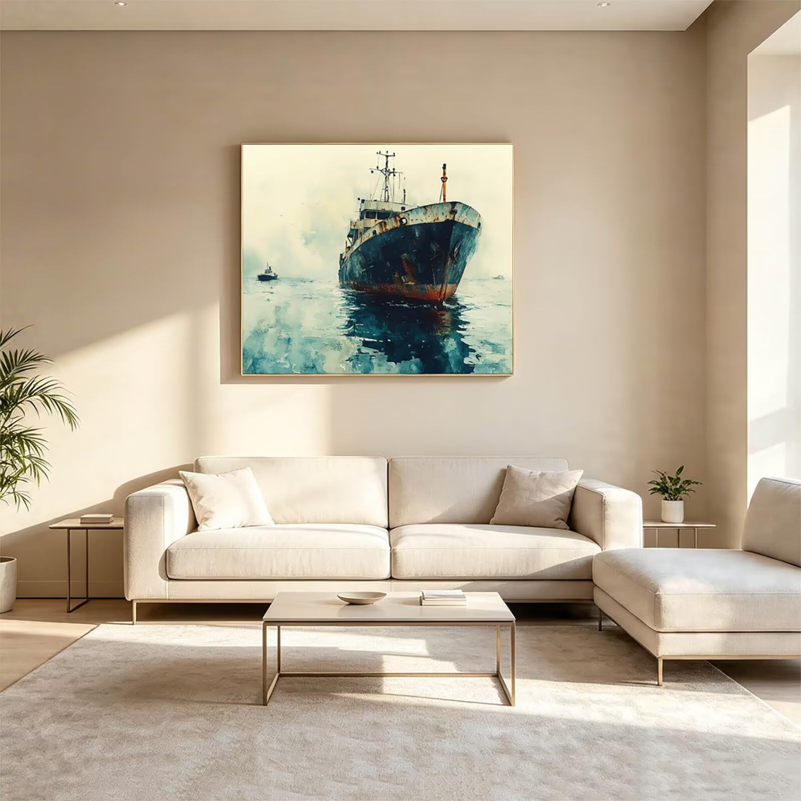 Malen Nach Zahlen Meer 135x100cm Diy Set Erwachsene Wanddeko ZSHS-2002 | Kreatives für Erwachsene mit Acrylfarben Pinsel Leinwand zum Bemalen Boot für Deko Wohnzimmer Geschenke für Frauen