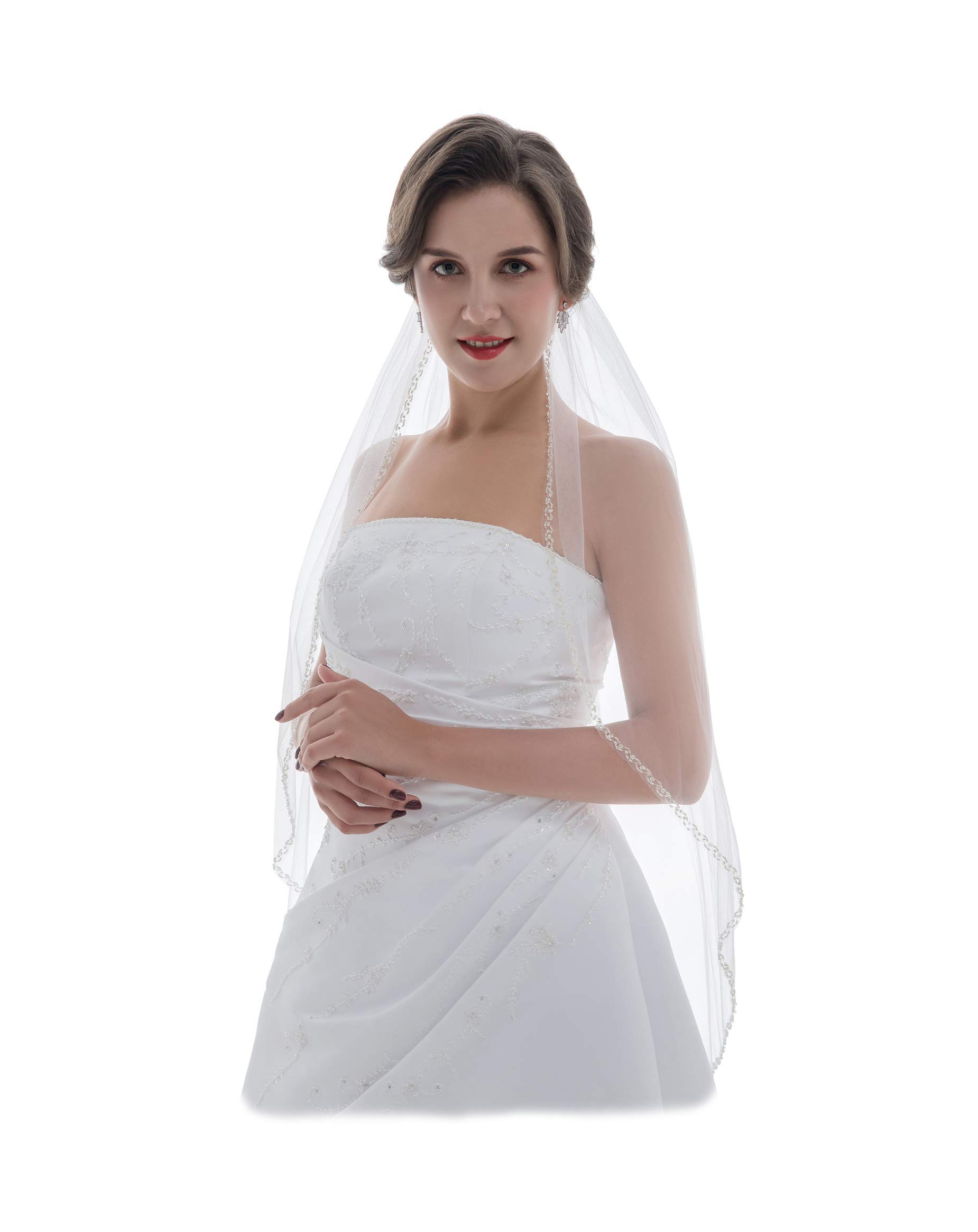 SAMKY 1T 1 Tier Double Row Alternating Crystal Beaded Bridal Veil