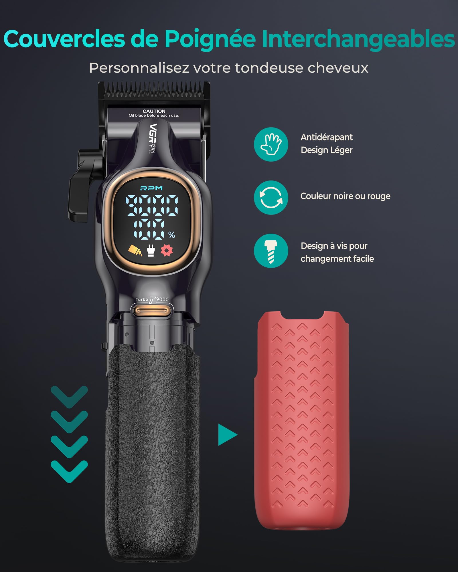 VGRPRO Tondeuse Cheveux Hommes professionnel, 9000RPM Kit Coiffeur,Sans Fil