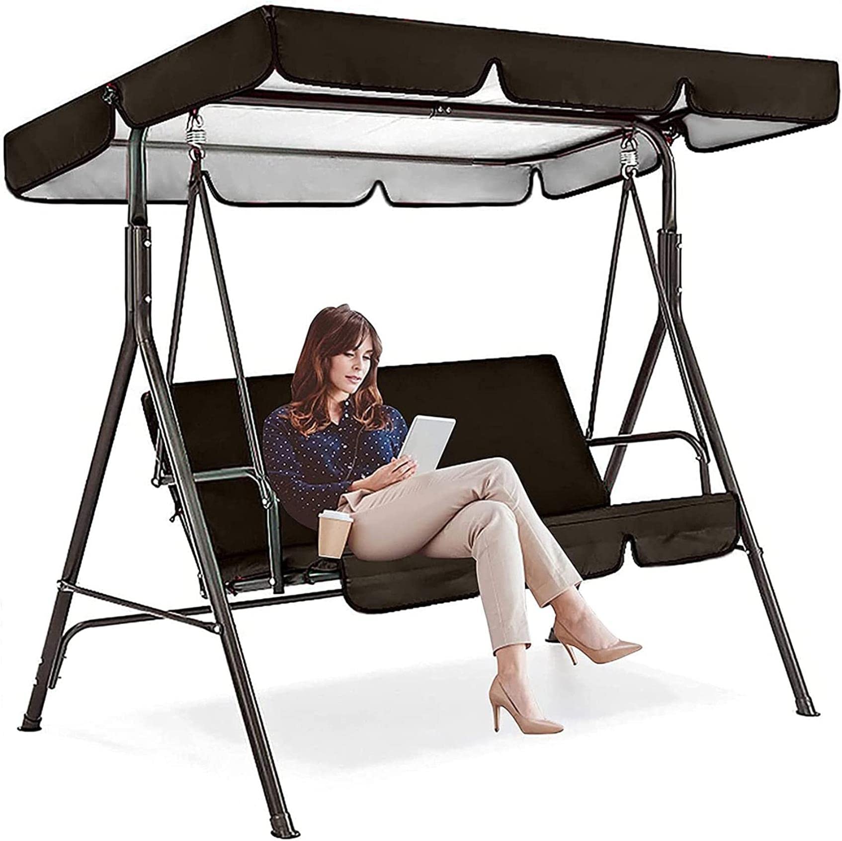 Techo de repuesto para columpio exterior CNPRAZ toldo de terraza negro de 195 cm impermeable