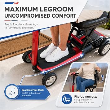 4-Wheel Mobility Scooter for Seniors - Smart Folding Travel Scooter with Flip-Up Armrests & Spacious Legroom, Active Electric Power Wheelchair for Independent Mobility