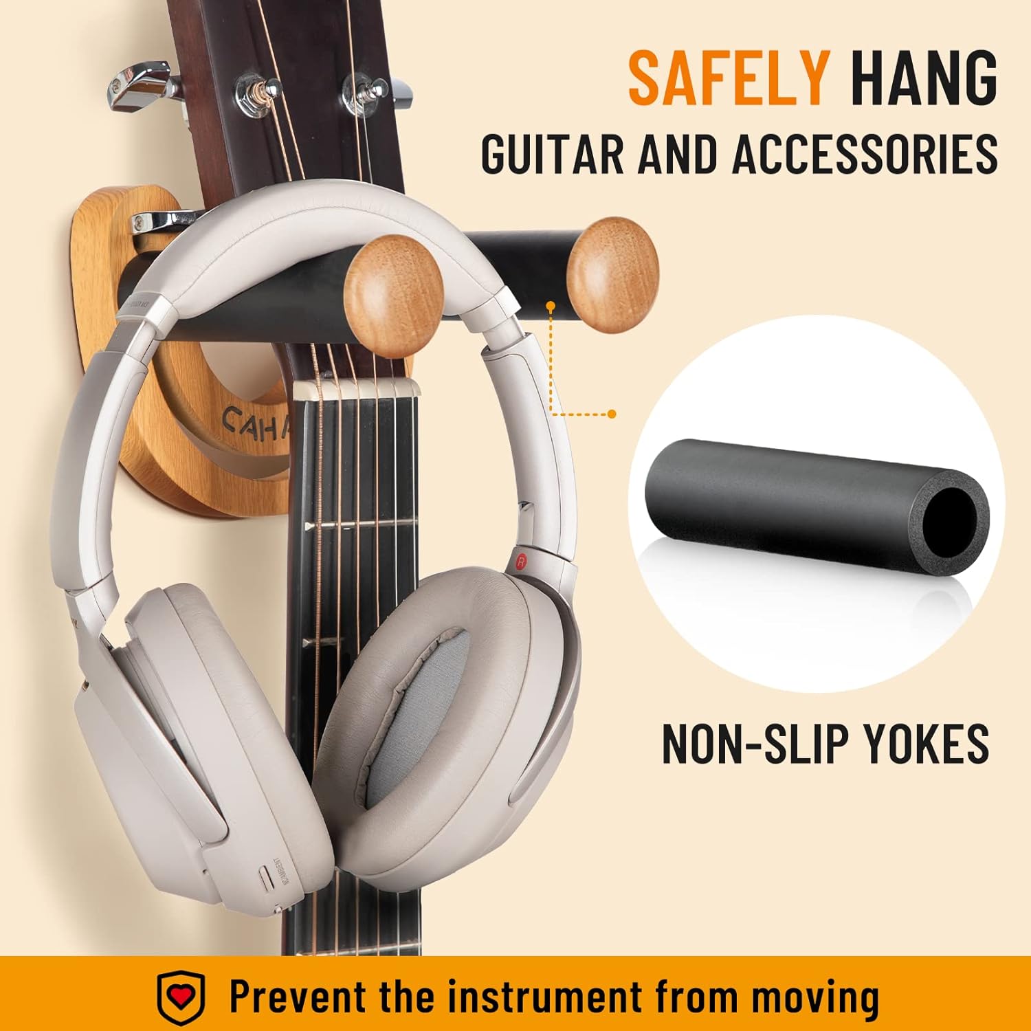 CAHAYA Guitar Wall Mount Hanger: Adjustable U-Shaped Hook with 5 Picks and 1 Pick Bag for Acoustic, Electric Guitars, Bass, Banjo, Ukulele, Mandolin