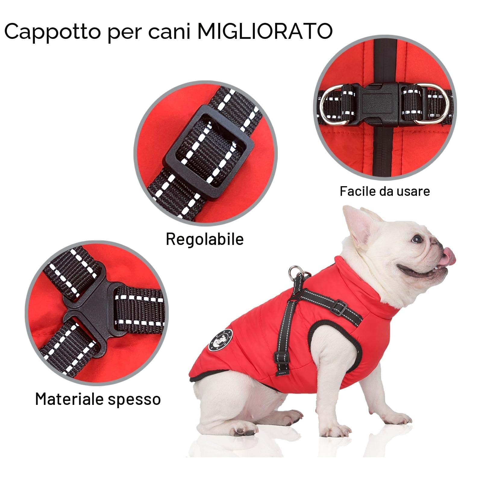 Cappotti per cani impermeabili con imbracatura Vestiti per cani caldi e confortevoli Lavabili in lavatrice Design a strisce riflettenti Resistente anello a D da mettere e togliere comodamente