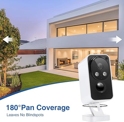 Miniatura 4 de Cámaras de seguridad inalámbricas para exteriores con rotación panorámica de 180 2K para seguridad en el hogar, batería de visión nocturna a color,