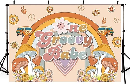Miniatura 12 de MEHOFOND Telón de fondo de bebé Groovy de 7 x 5 pies, diseño de arco iris, retro, hippie, bohemio, niña, decoración de baby shower, amor de paz