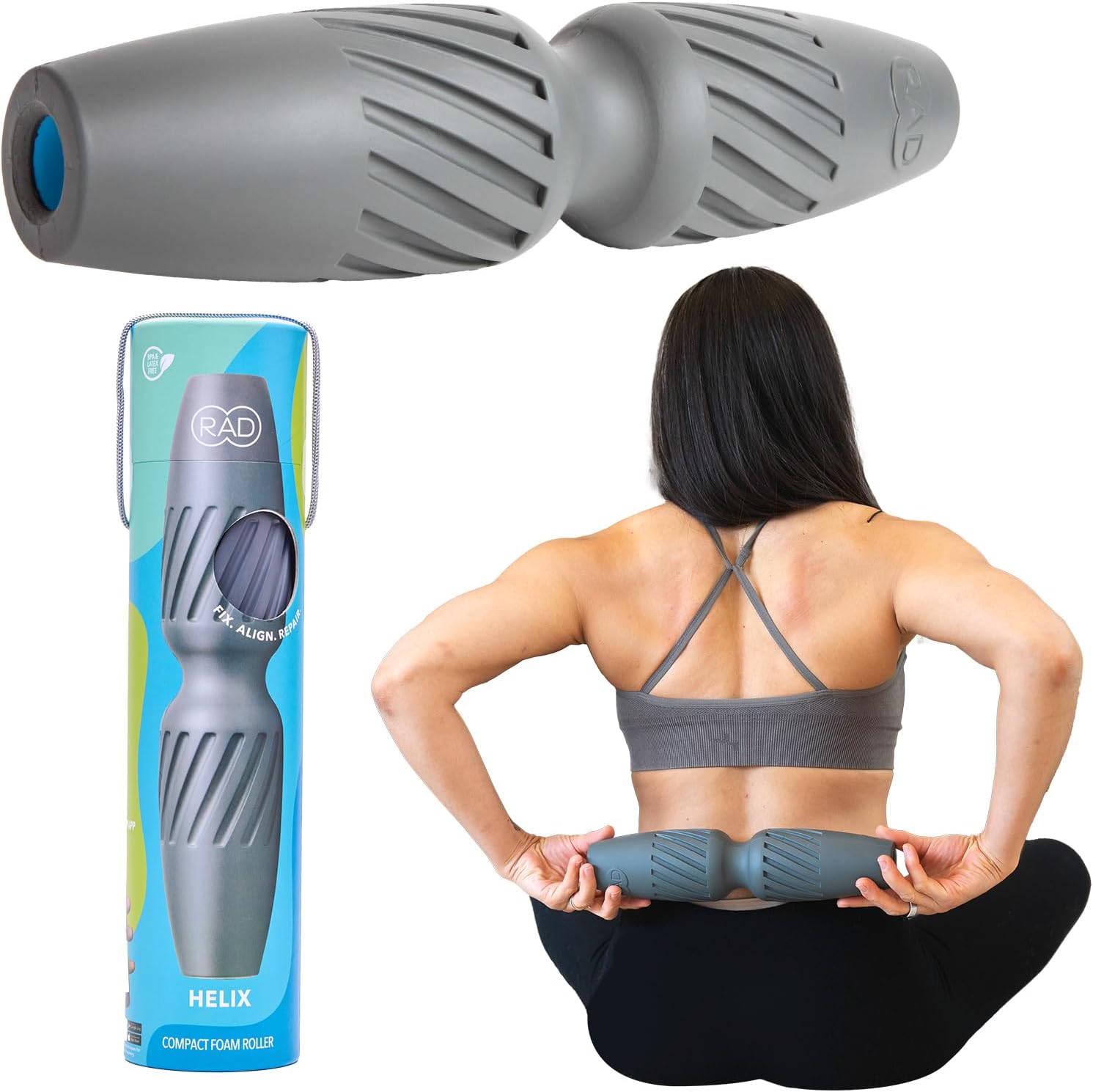RAD Helix – Compact High-Density Exercise Foam Roller – Deep Tissue Myofascial Release for Back, Quads, Hamstrings & More – Muscle Recovery Tool for Stretching & Mobility