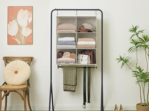 Miniatura 6 de StorageWorks Organizador de armario colgante con barra de metal, organizadores de armario de 6 secciones y almacenamiento, estantes colgantes