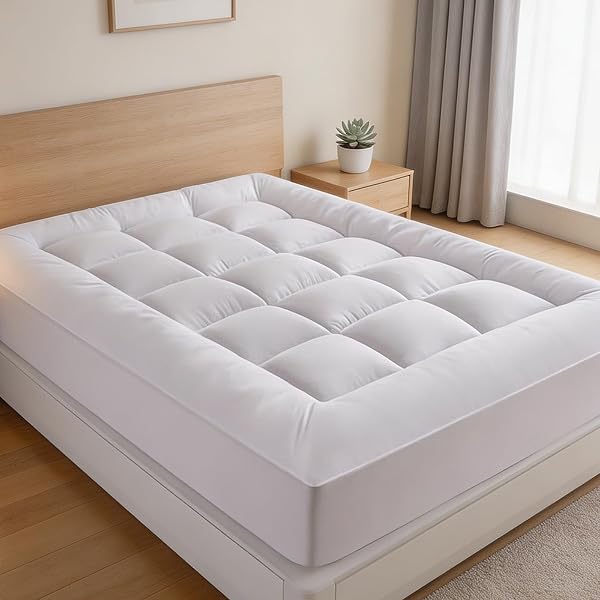 West Month Mattress Topper, Premium Quilted 1000gsm West Month Mattress Topper, Luxury Extra Thick Mattress Pad, Breathable & Fluffy Soft, Deep Pocket Fits 8-21 Inch (White,King) - 1