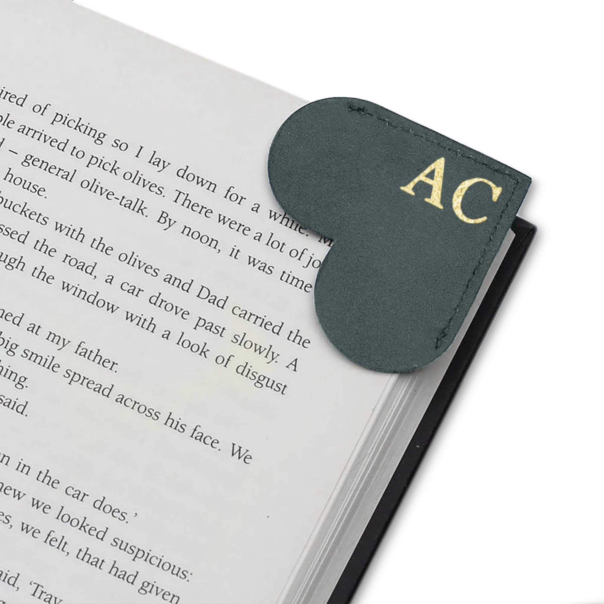 Hurley Burley London Personalised Embossed Leather Heart Page Corner Bookmark Green - Customisable Gift for Book Lovers — image 1