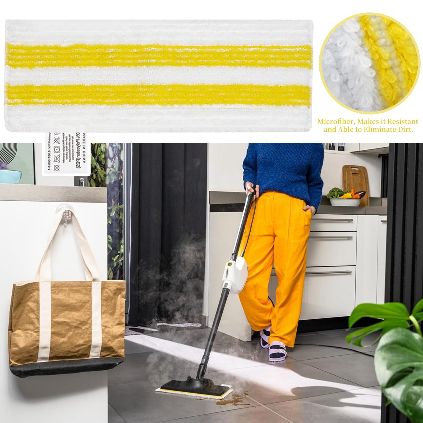 Lot de 6 pour Kärcher EasyFix Bonnettes Nettoyeurs Vapeur Serpillere Recharge Kit, pour Kärcher EasyFix SC 2, SC 3, SC 4, SC 5 Microfibre Lingette (4 Lingettes et 2 Couverture)