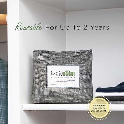 Miniatura 6 de Moso Natural Bolsa purificadora de aire de 10.58 oz. Un eliminador de olores sin olor para armarios, baños, lavanderías, áreas de mascotas.
