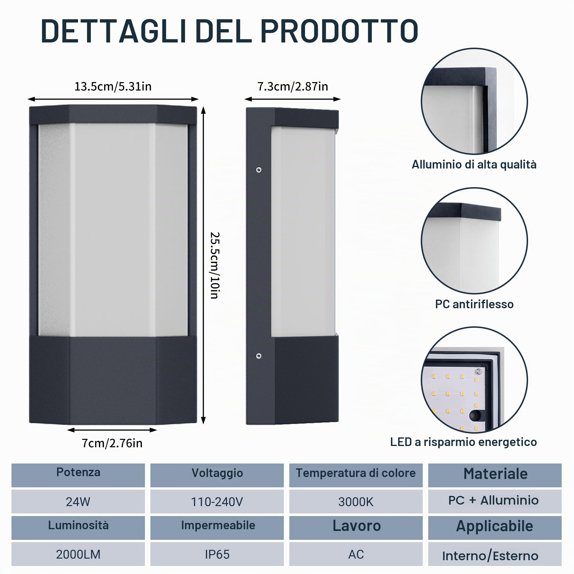 Aipsun 24W Applique Da Esterno/Interno LED Antracite