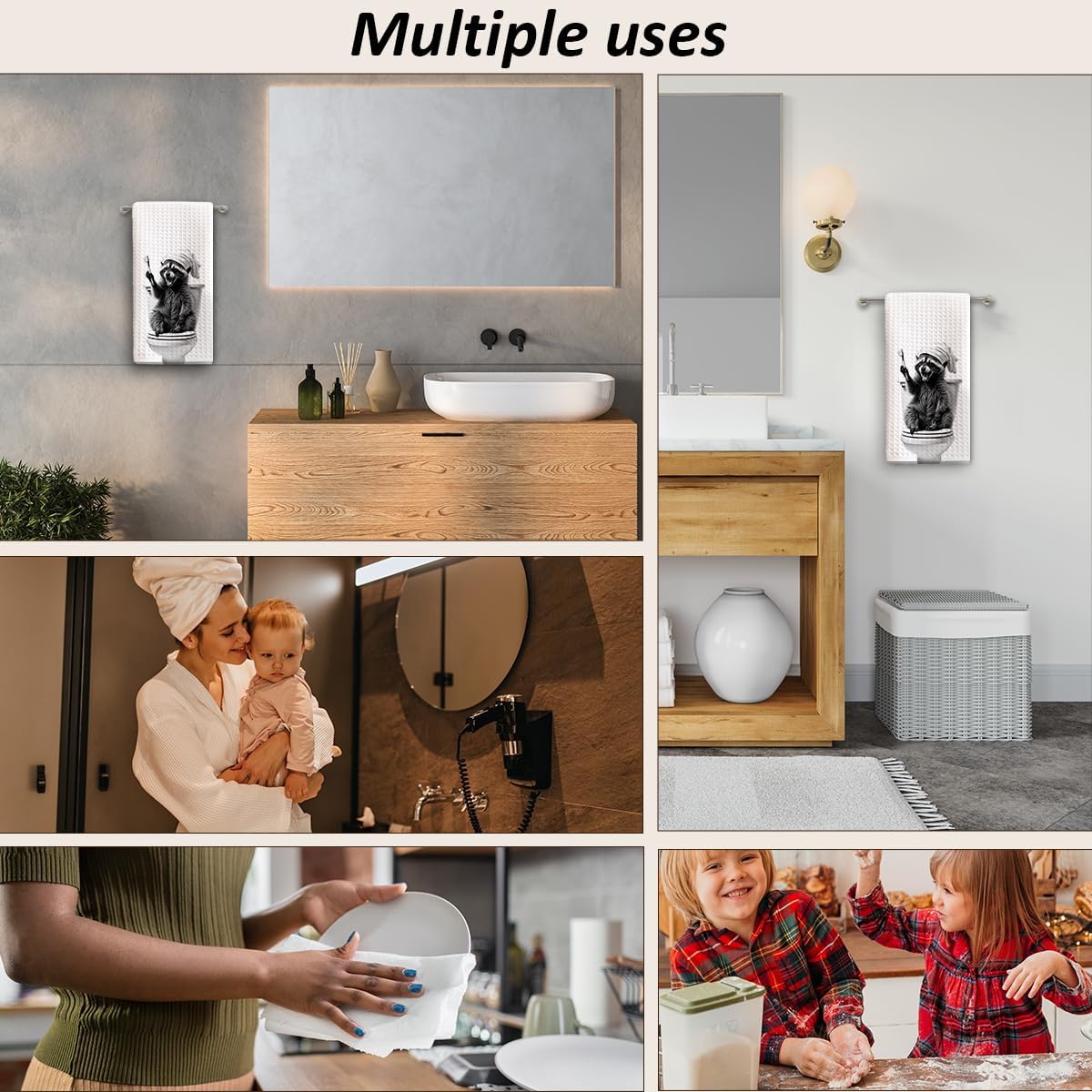 1 PCS Funny Cute Raccoon Hand Towels for Bathroom,Raccoon Gifts for Women,Raccoon Decor Cute Kitchen Towels,Animal Decorative Towels for Bathroom, Pet Owners Housewarming - A18 - Image 6