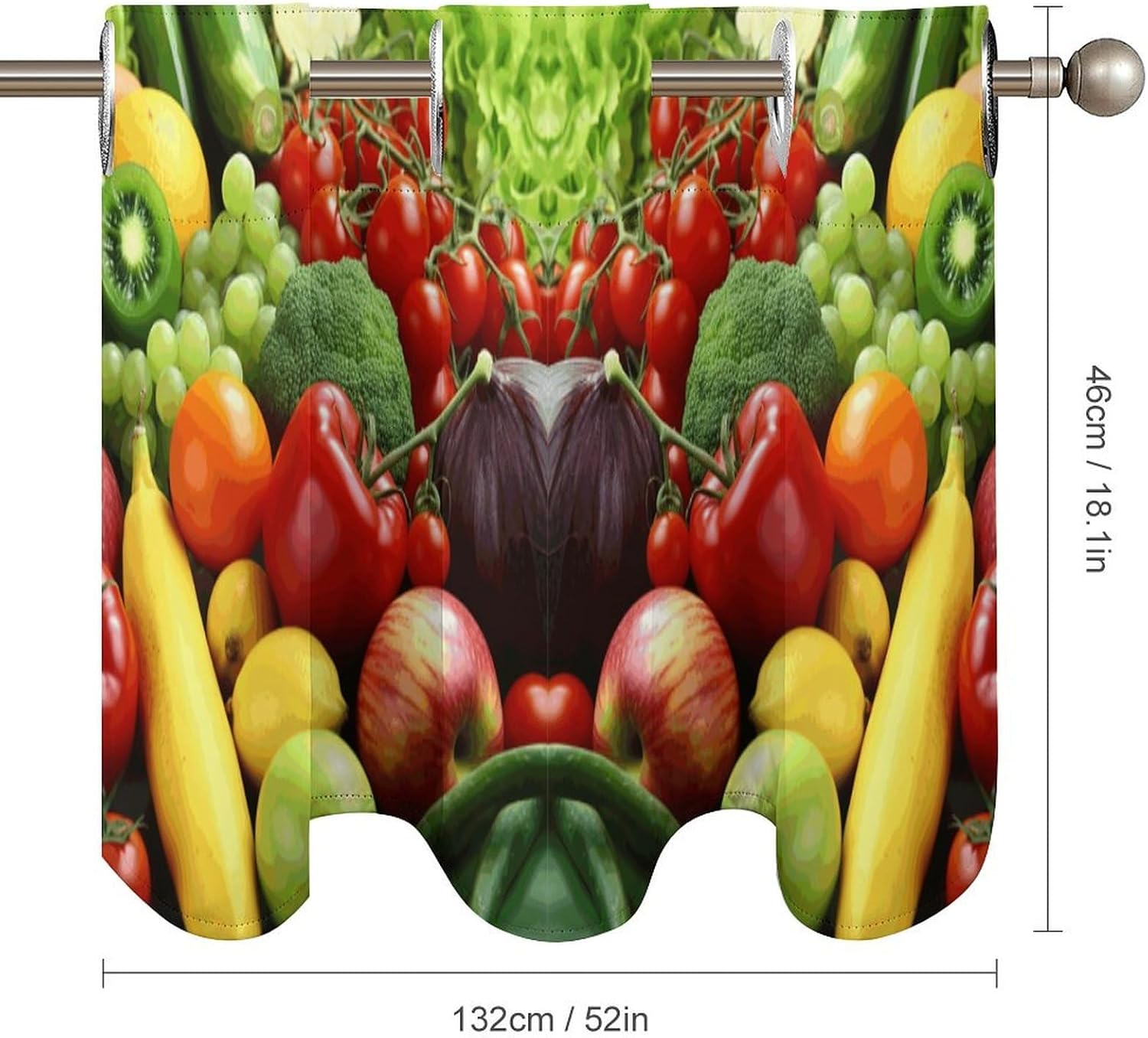 Fresh Vegetables Fruits Printed Short Window Curtains, Grommet Small Valance, Decorative Short Curtains Suitable for Window Sills in Bedrooms, Living Rooms, Kitchens, Etc