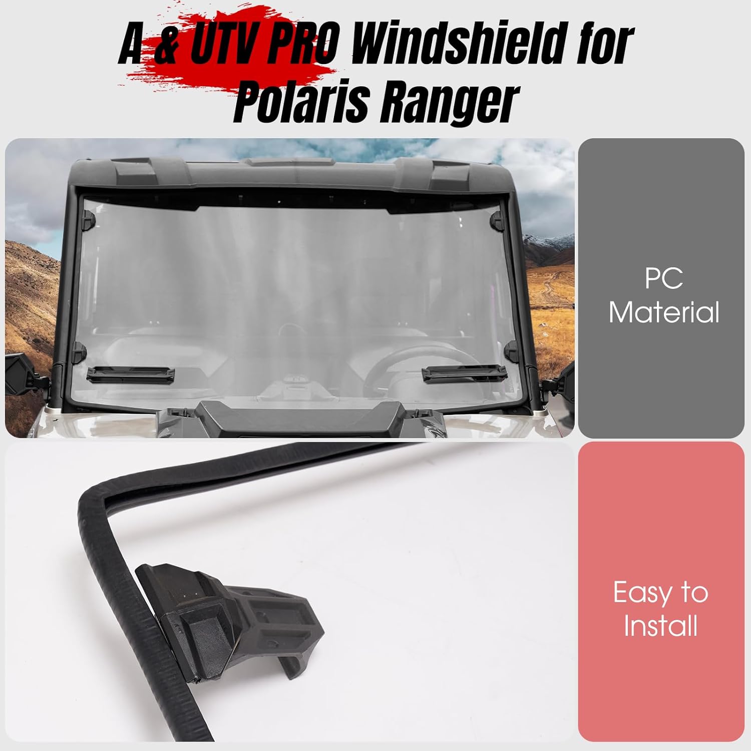 A & UTV PRO Front Full Windshield for 2017-2025 Polaris Ranger XP 1000 / XP 1000 Crew / Ranger 1000 900 XP Window Accessories, Clear Tough Hard Coated Polycarbonate Construction - Image 4