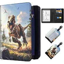 Exquisite Passport Holder for Travel Accessory, Ferocity Dinosaur Leather Passport Cover with Space for Documents and Family Photos, Travel Passport Wallet for Women and Men Pattern Design