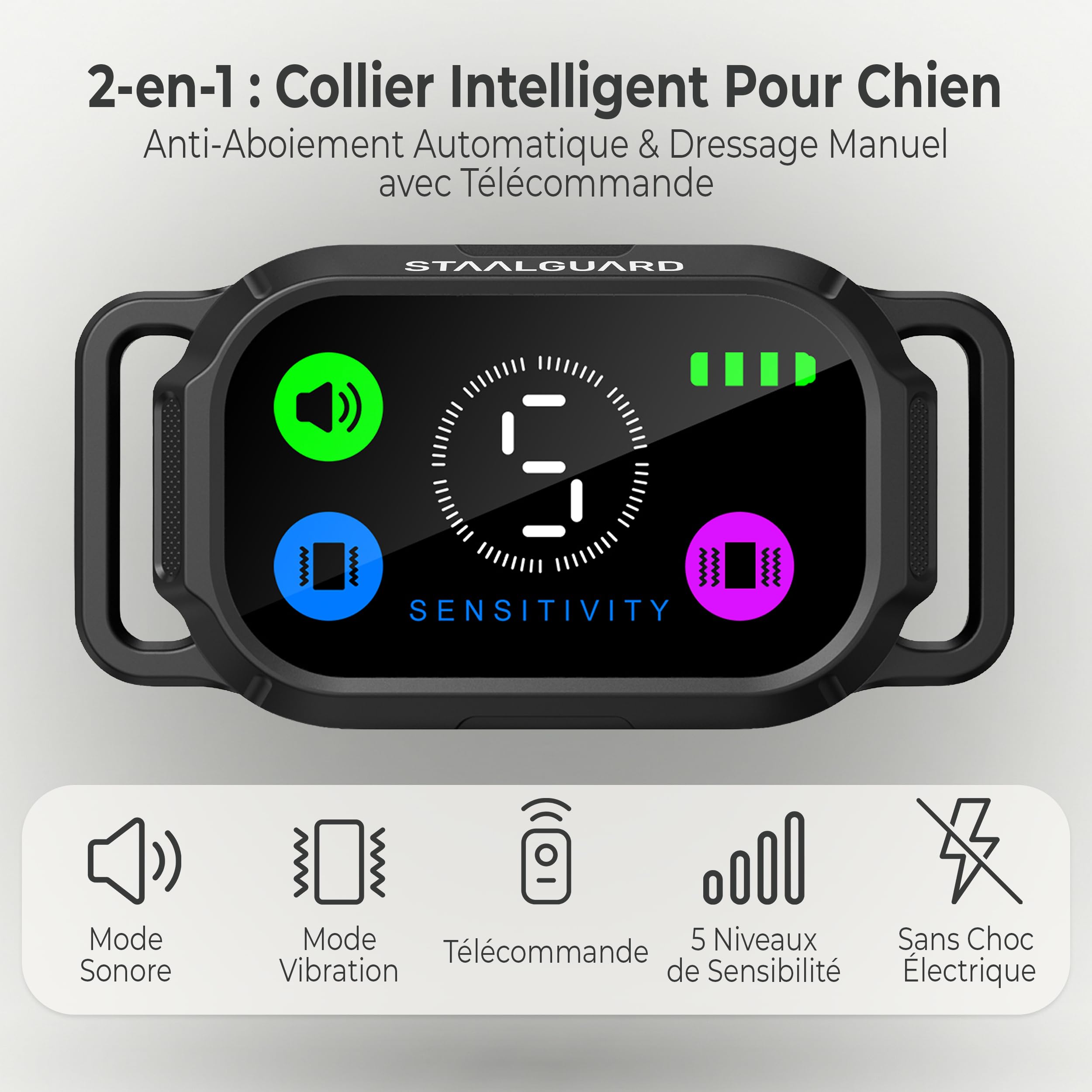 2-en-1 Collier Anti Aboiement Chien et Collier de Dressage pour Chien avec Télécommande – Automatique et Manuel – sans Choc Électrique – Sons, Vibrations Intelligentes – Étanche IP67