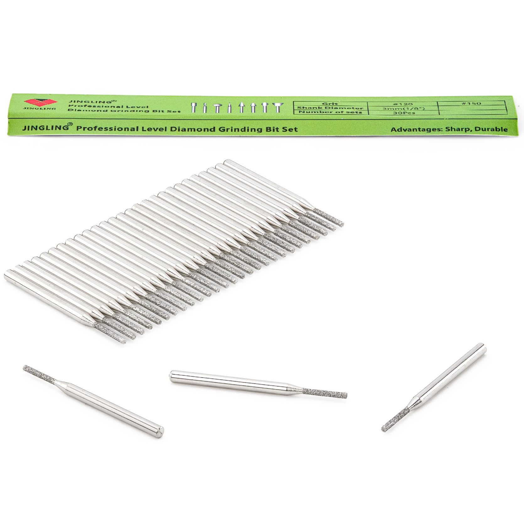 JINGLING 1.5mm Diamond Drill Bits for Stone Ceramic Glass 1/8" Shank Lapidary Supplies Kit Jewelry Making Tool for Dremel Pack of 30Pcs
