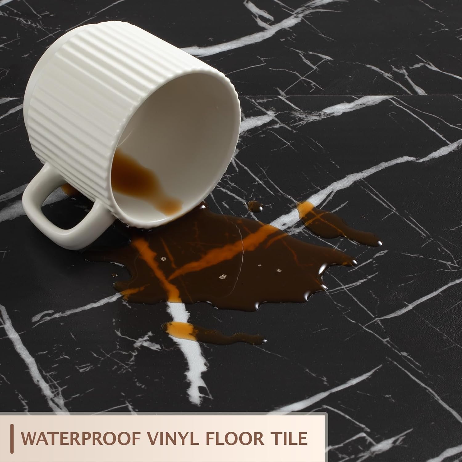 Peel and Stick Floor Tile, 30 PCS 12" x 12" Waterproof Marble Texture Luxury Vinyl Tiles, Easy DIY Self Adhesive Vinyl Flooring for Bathroom, Kitchen, Living Room, Black Marble