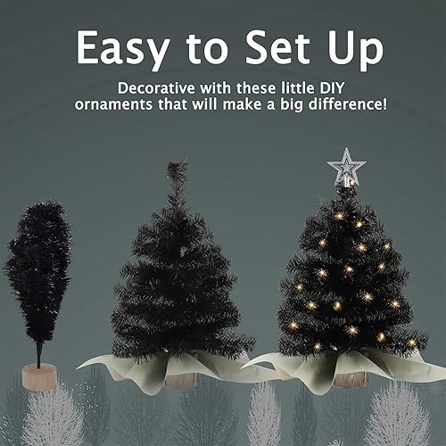 Miniatura 8 de Juegoal Mini árbol de Navidad de Halloween, árbol de Navidad artificial de mesa iluminado de 24 pulgadas2 pies, árbol pequeño iluminado a pilas y