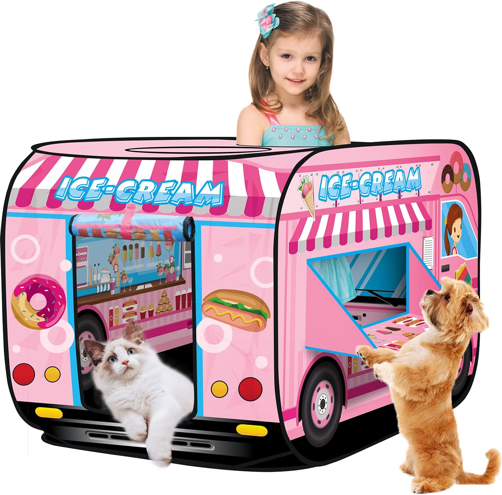 BUYGER Pop Up Play Ice Cream Tent Toys for 3 4 5 Year Old Girls Boys Gifts Playhouse Toy for Kid Outdoor Indoor, Role Play Shop Toy
