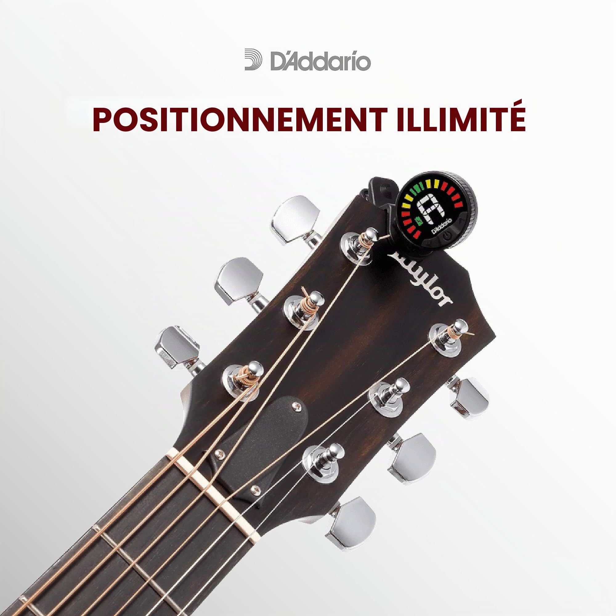 Accordeur de violon rechargeable D'Addario Nexxus 360 - Accordeur à pince pour violon - Arrêt automatique - Écran LED couleur réglable
