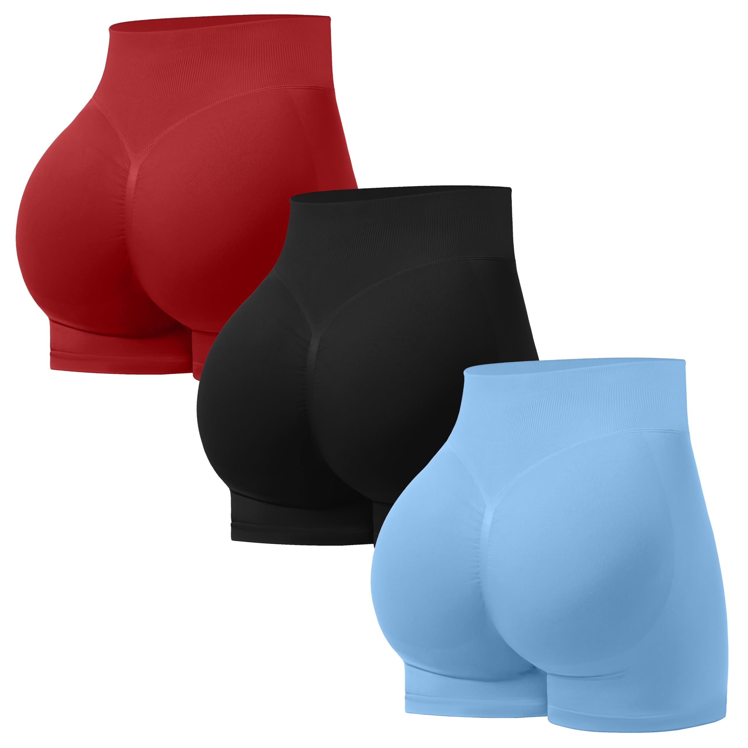 OVESPORT 3 Pack Seamless Women Workout Shorts Scrunch Butt Lifting Gym Booty Biker Shorts