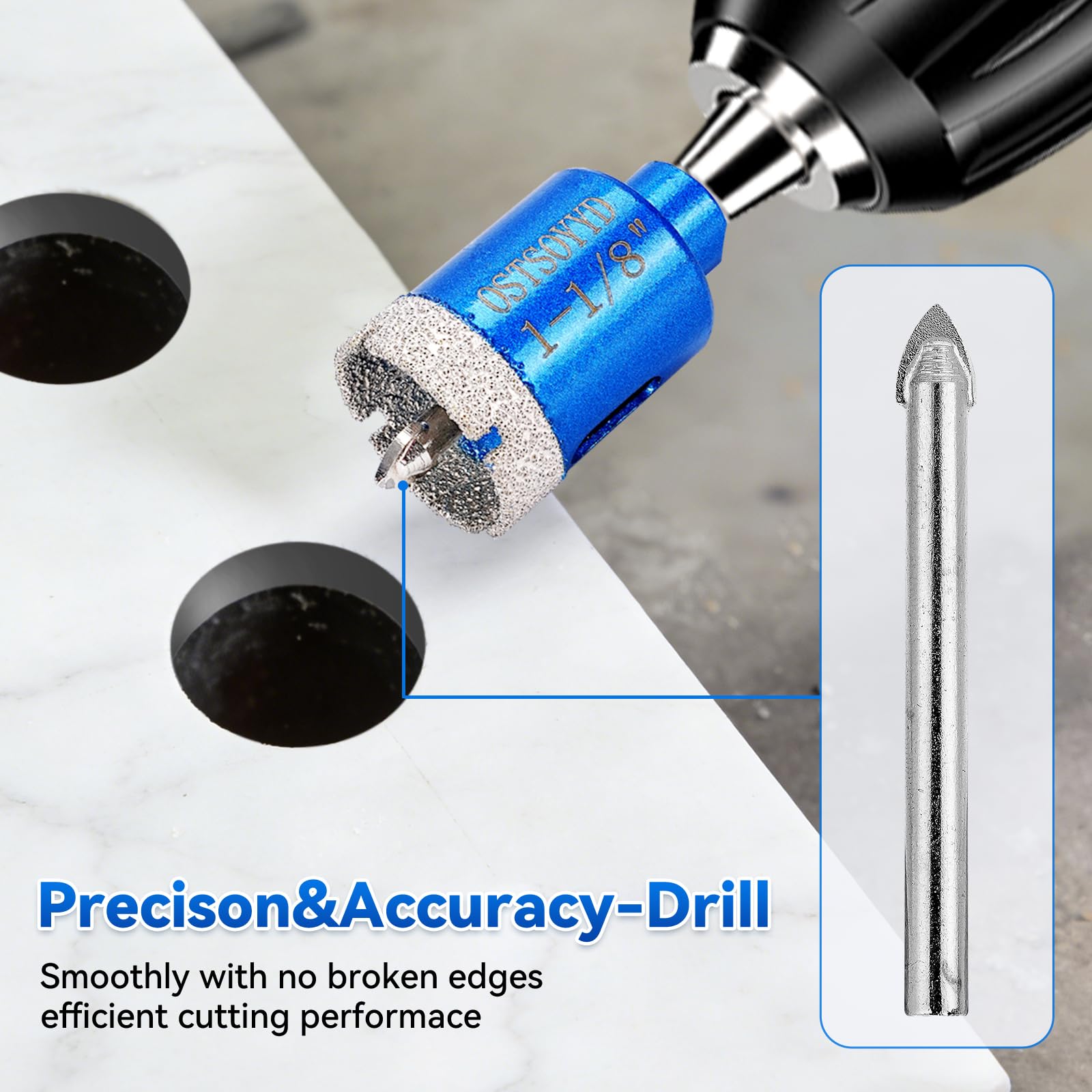 Juego de sierras perforadoras con punta de diamante, 2 brocas de sierra perforadora de diamante de 2 pulgadas con broca piloto perforación precisa para porcelana, azulejos, cerámica, granito, piedra