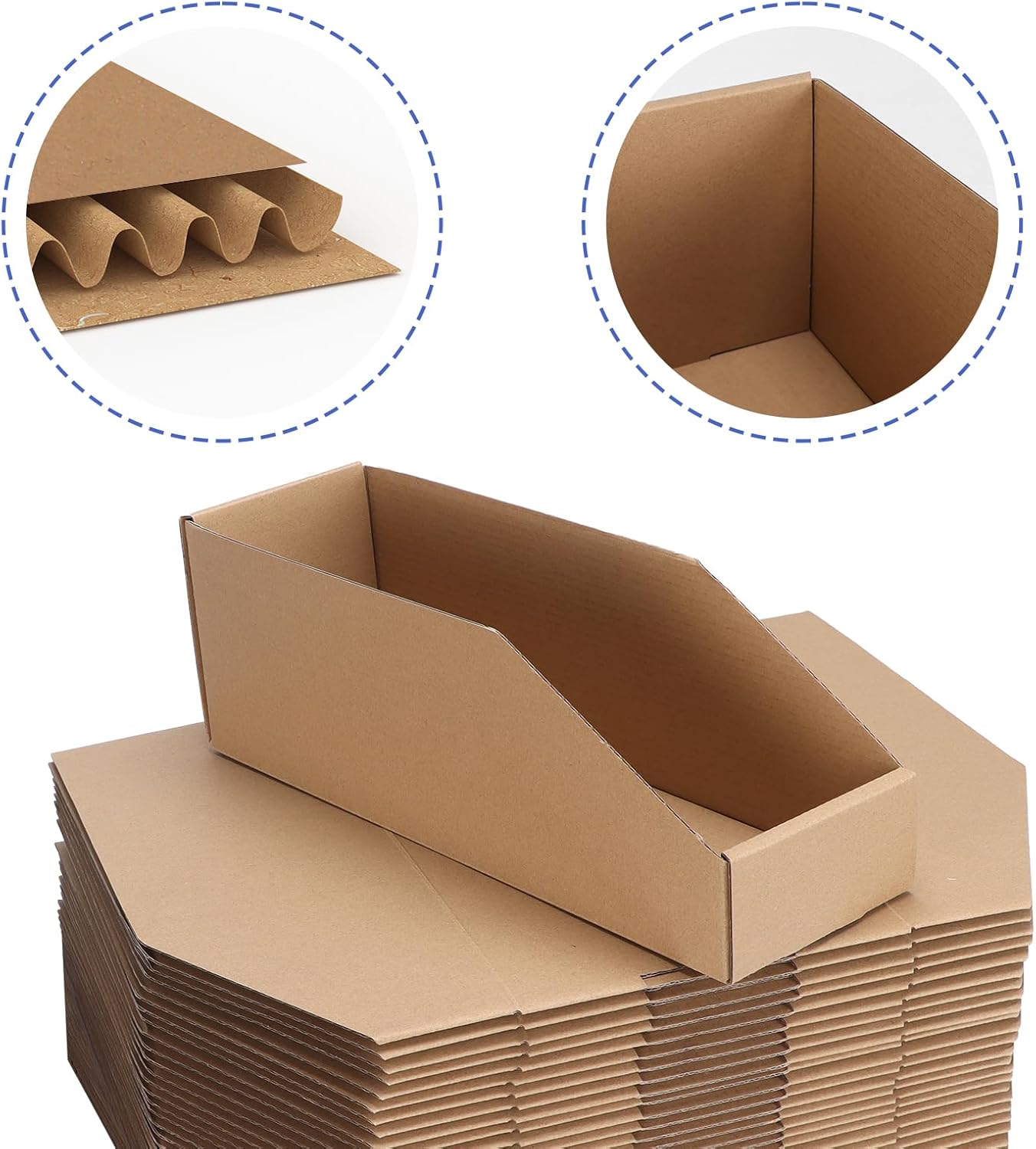 EXYGLO Cardboard Storage Bins 35 Pack, 12x4x4.5 Inch Cardboard Boxes, Corrugated Organizer Bins for Pantry, Shelves, Garage, Office, Shop, Brown