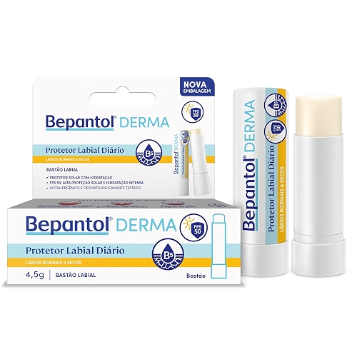 Bepantol Derma Protetor Labial Diário, Hidratante Labial FPS 50, Lábios Normais a Secos, 4,5g