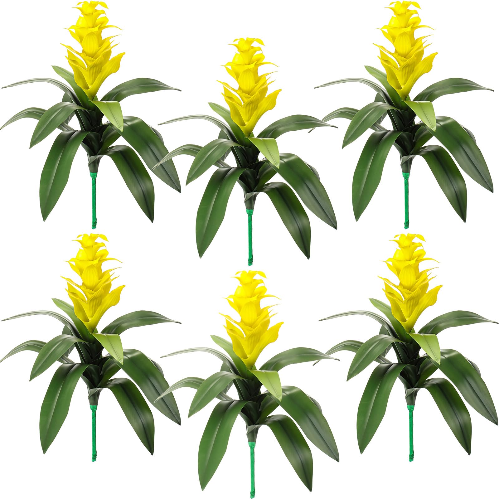 Hotop 6 Pack Artificial Bromeliad Flowers 16" Ginger Torch Stems, Yellow