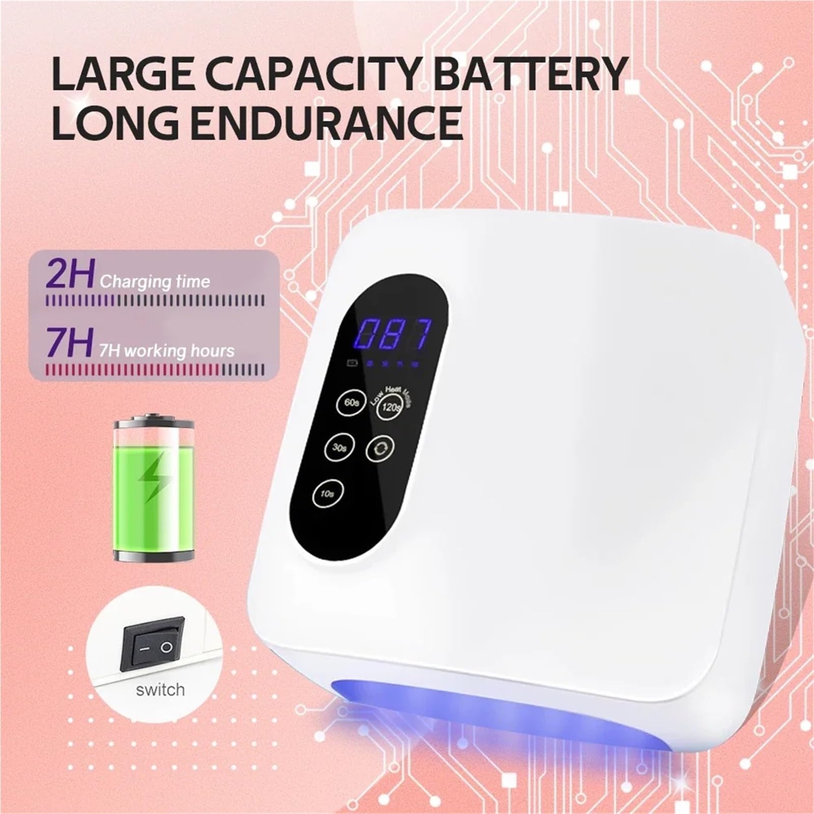 Lampa do paznokci 36LEDS 72W UV LED Suszarka utwardzania lakieru żelowego Akumulatorowa lampa żelu manicure Praktyczny(Built-in Battery)