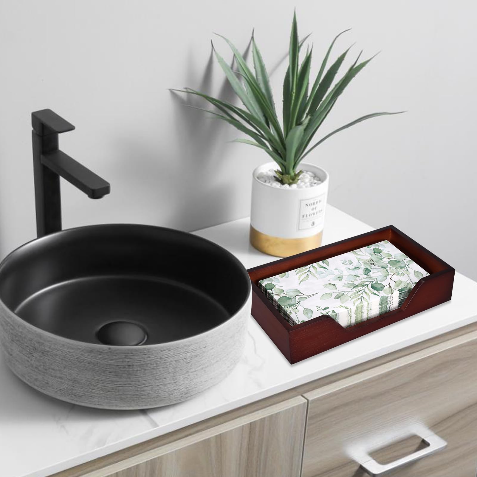 Servilletero de bambú para mesa de cocina, baño, soporte para toallas de papel, servilleteros planos de granja, soporte marrón para toallas de invitados, bandeja de toalla de mano,