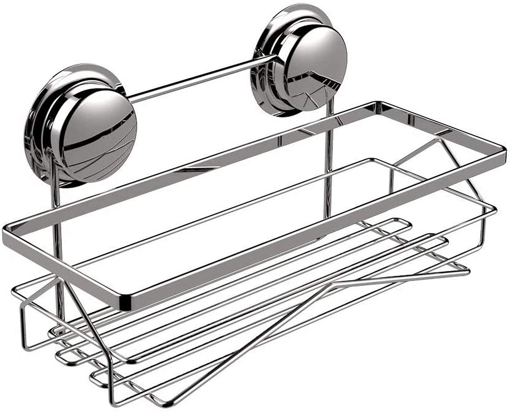 Strong Suction Cup Bathroom Shelf Stainless Steel Storage Basket No Drilling Silver Holder Hotel Wall Mounted Shower Caddy