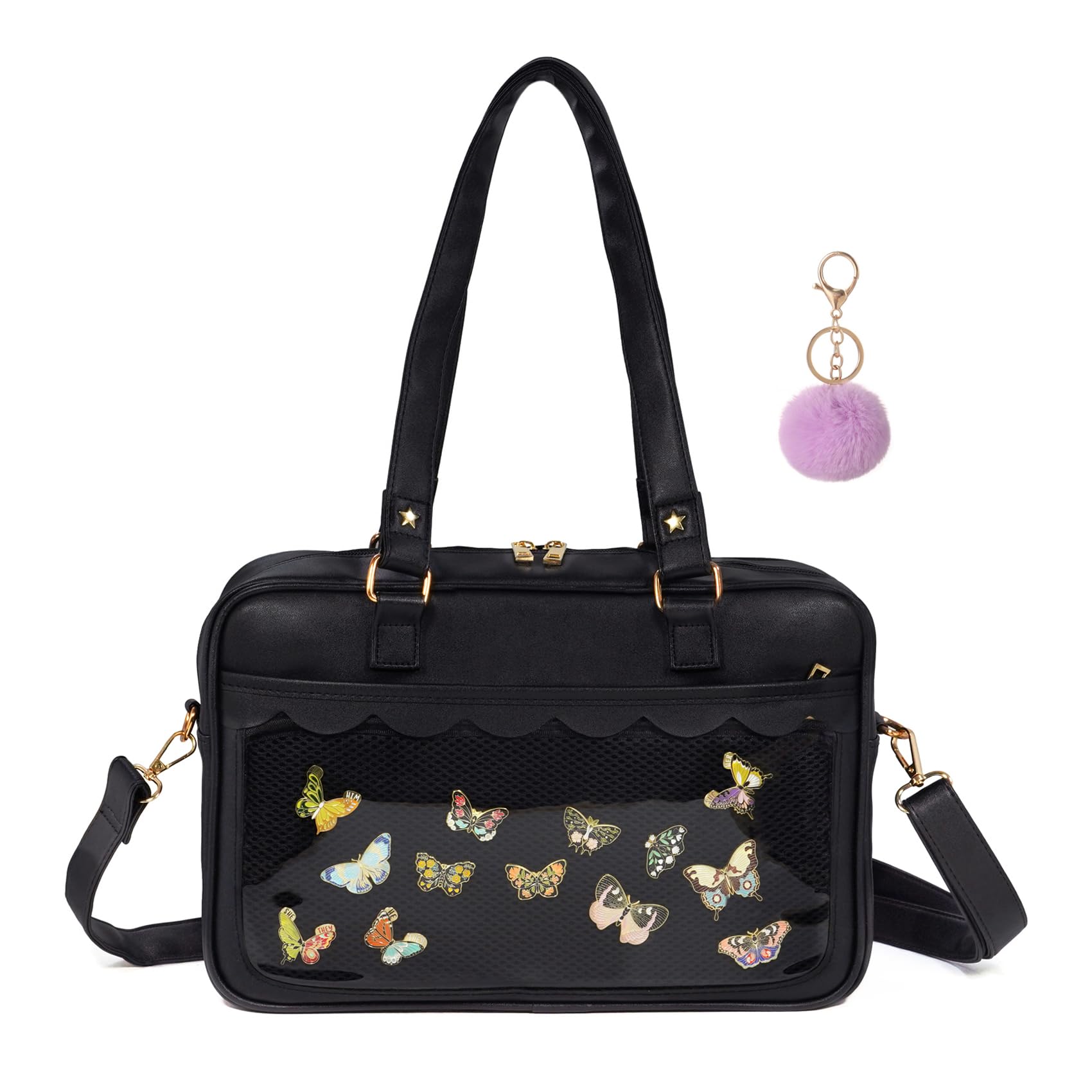 Chillpaper Ita Purse Crossbody Japanese Shoulder Bag Messenger Pin Display with Insert Pompom Cute Kawaii