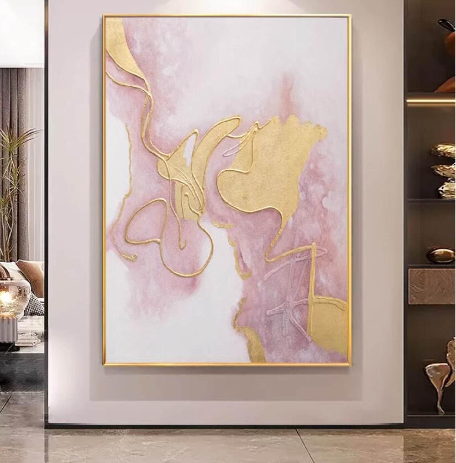 Grande décoration murale art sans cadre salon peinture abstraite fait main rose