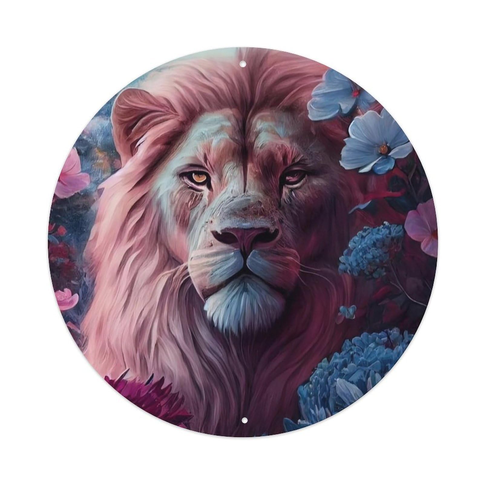 Wildlife Artwork The Lion in The Bush Vintage Metal Tin Sign Plaque Wall Decor for Cafe, Club, Garden Round Metal Poster 8x8Inch