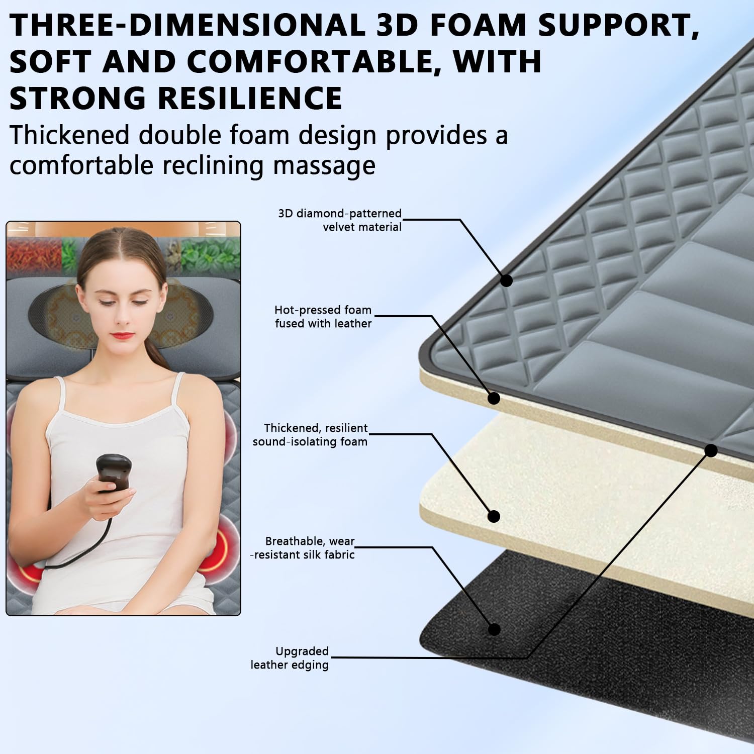 Tapis de massage 5 en 1 pour tout le corps avec fonction chauffante, 12 moteurs de vibration, coussin d'airbag lombaire réglable