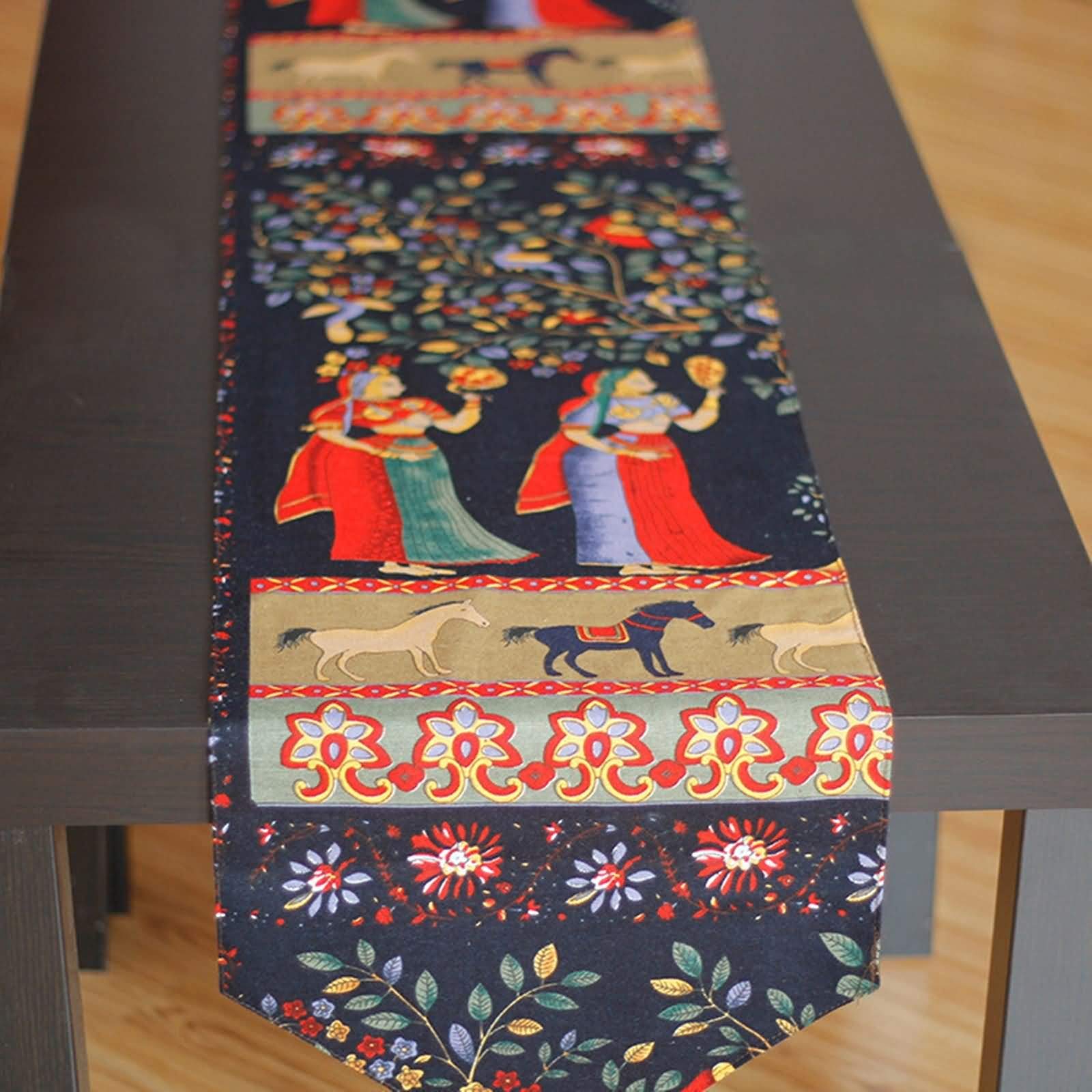 Runner Da Tavola Natalizio Nordico 35x160 Cm - Cotone E Poliestere A Righe Con Nappe - Verde - Decorazione Per Casa