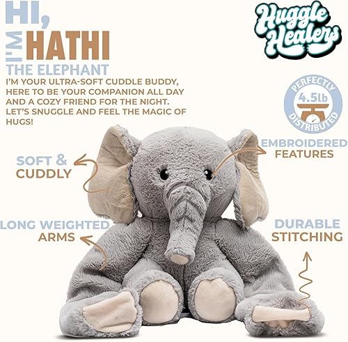 Miniatura 3 de Huggle Healers Peluche de elefante con peso, brazos reconfortantes de 4.5 libras de largo para abrazos relajantes, peluches con peso de primera