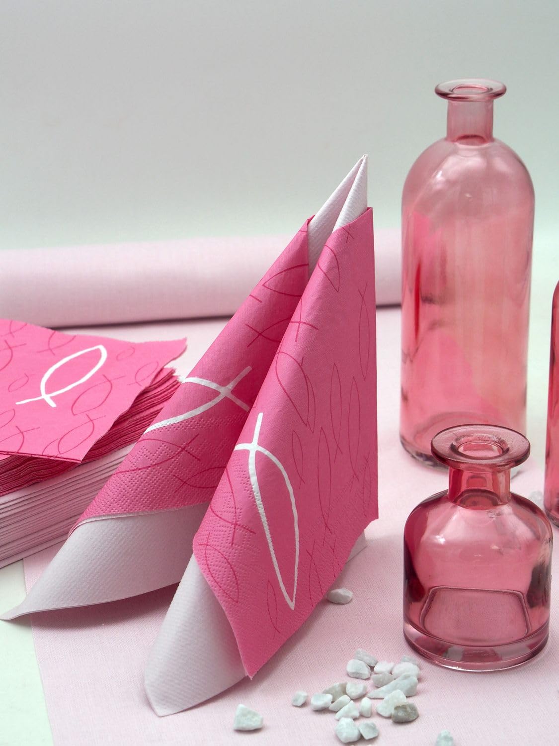 ZauberDeko Tischdeko Kommunion Konfirmation Pink Rosa Weiß Fisch Deko Set 20 Personen