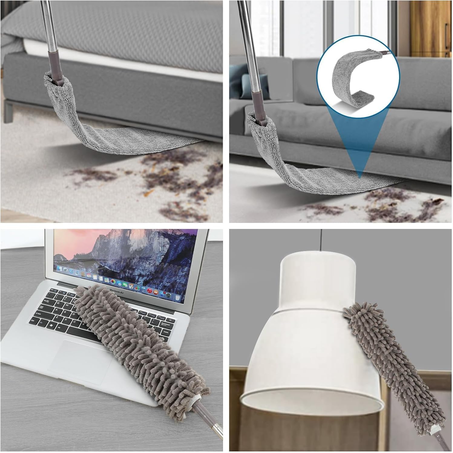 Microfiber Feather Duster -inch Telescopic Extendable Pole, Washable and