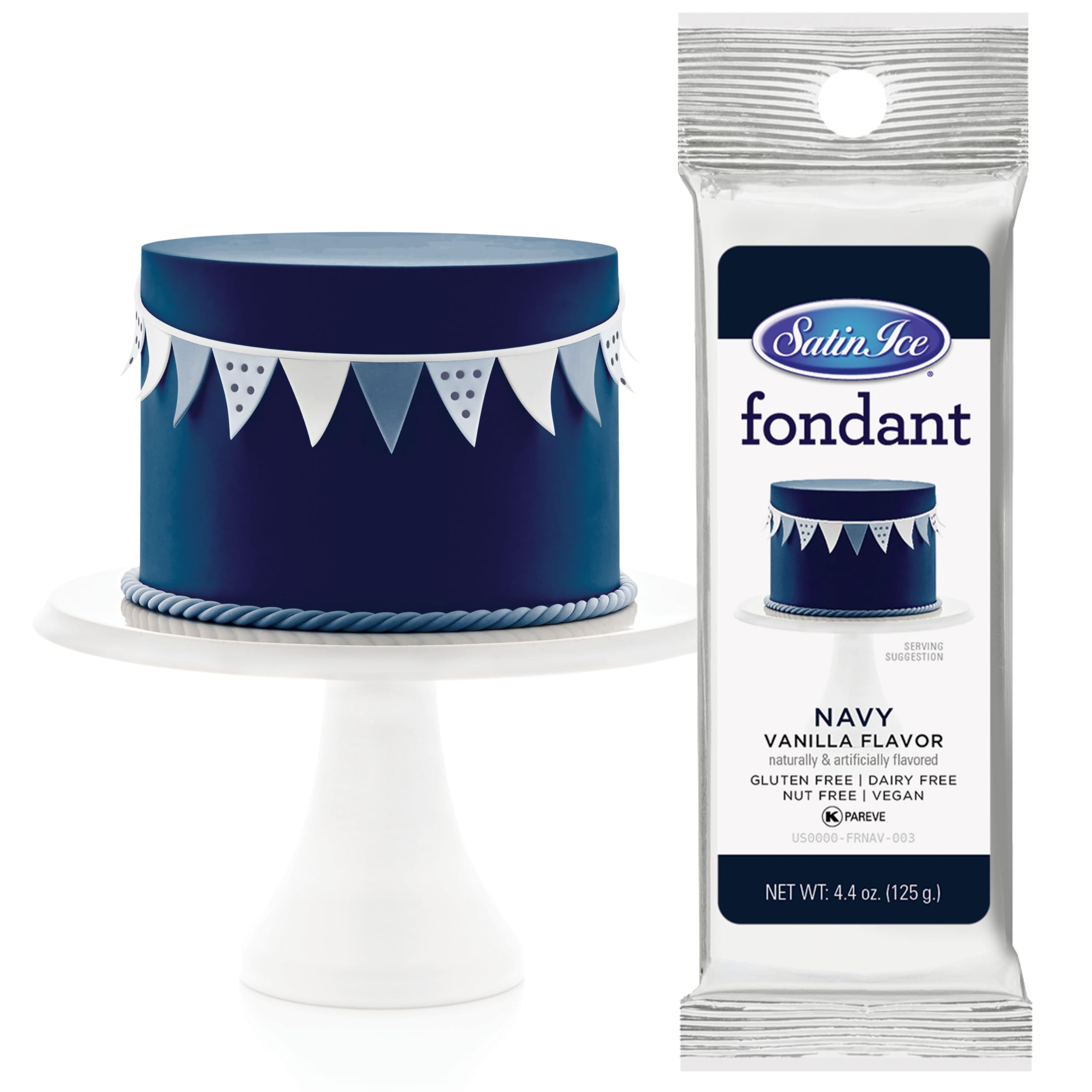 Satin Ice Packaged Fondant 4oz-Navy Vanilla