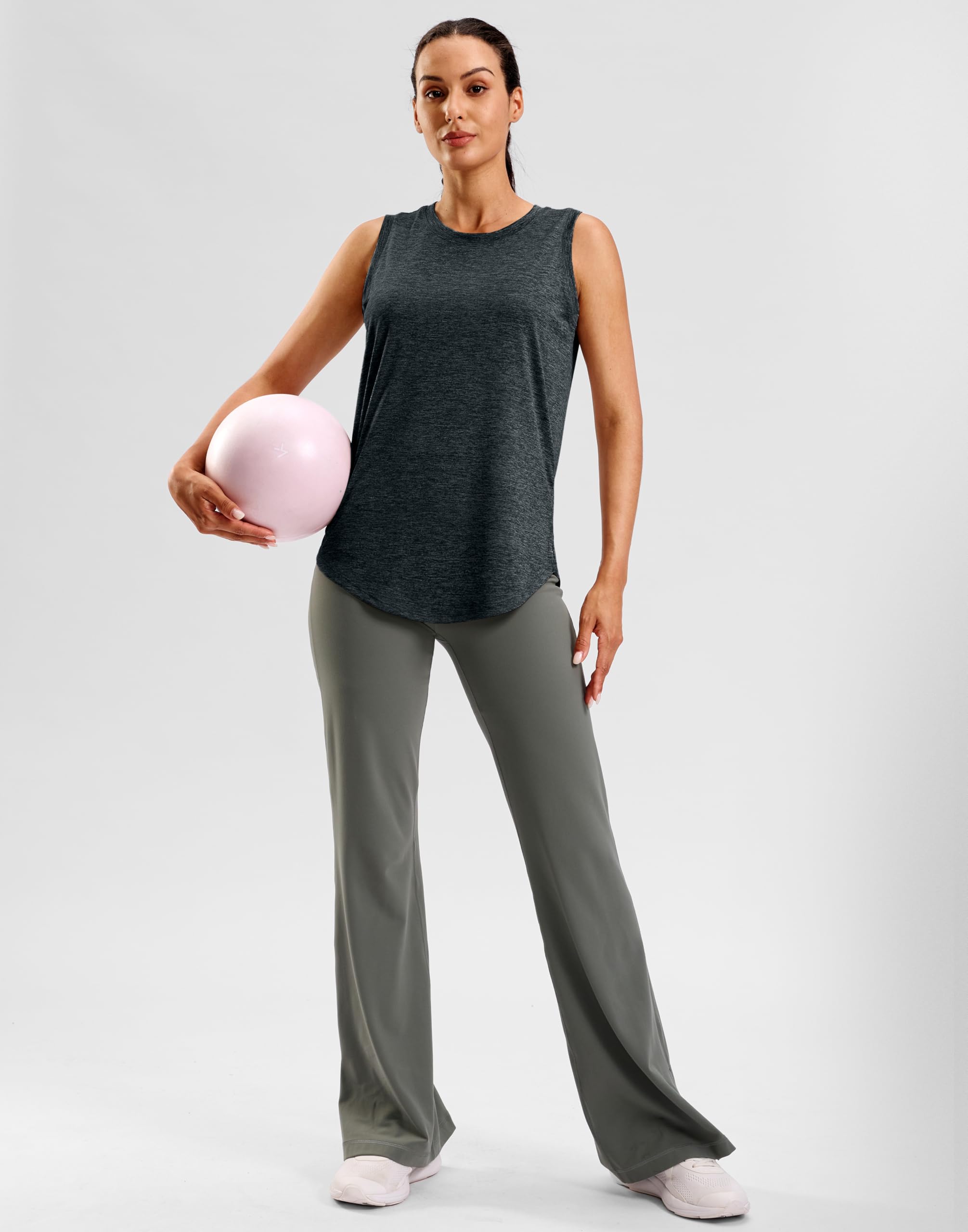 SANTINY Women's Lightweight Long Workout Tops Sleeveless Tennis Gym Yoga Shirts Athletic Running Tank Top for Women Loose Fit — view 3